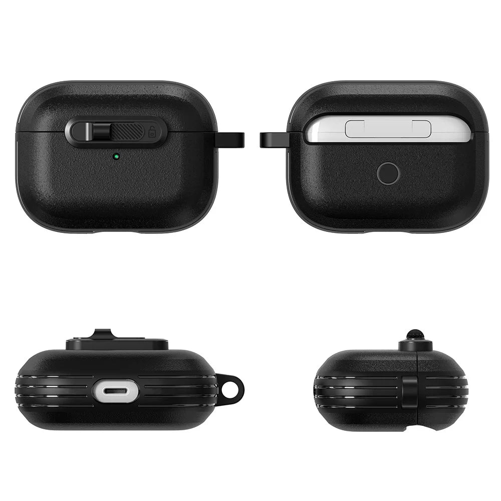 For AirPods Pro 2 Protective Case Lock Buckle Switch TPU + PC Wireless Earphones Cover with Carabiner - Black - 2