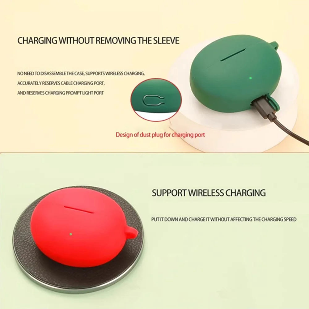For Oppo Enco Free4 Silicone Case Wireless Earphones Protective Cover with Anti-Lost Buckle - Blackish Green - 3