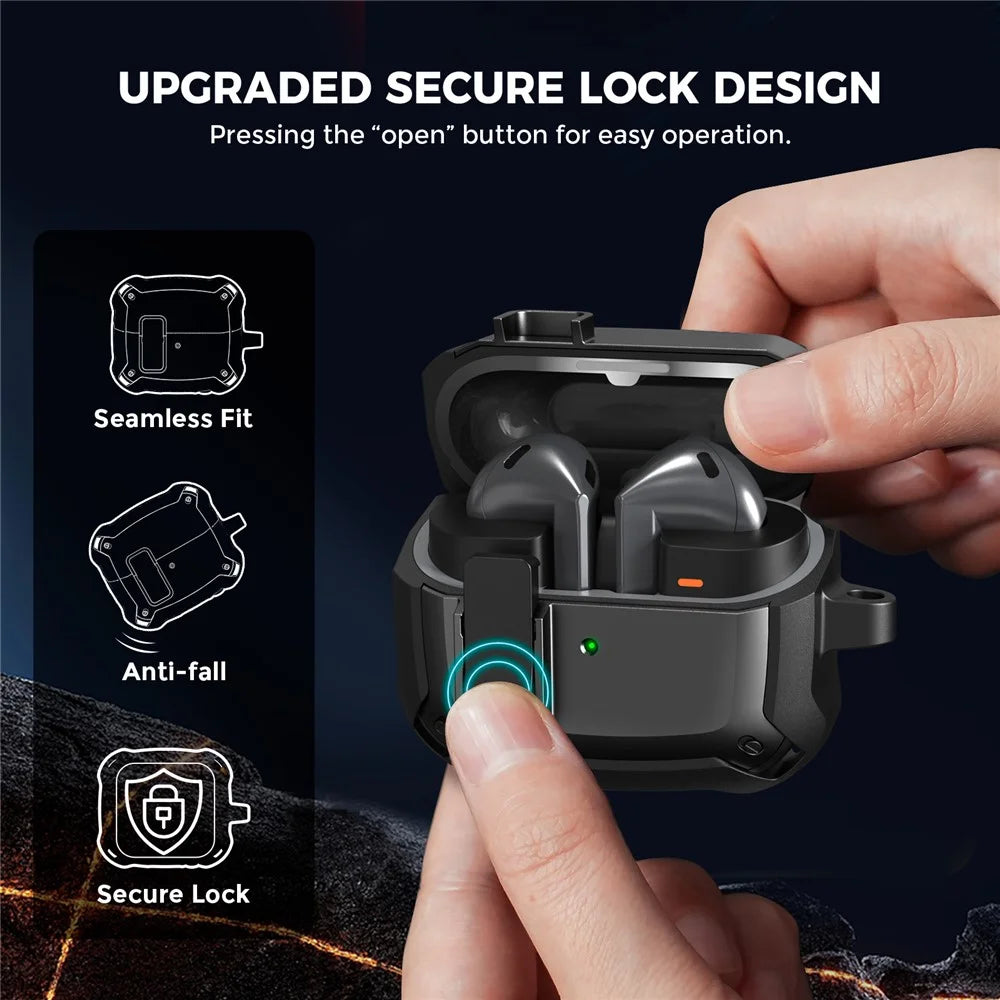 AHASTYLE WG171 For Samsung Galaxy Buds3 / Buds3 Pro Case TPU Anti Drop Protective Earphone Cover with Carabiner - Black - 2