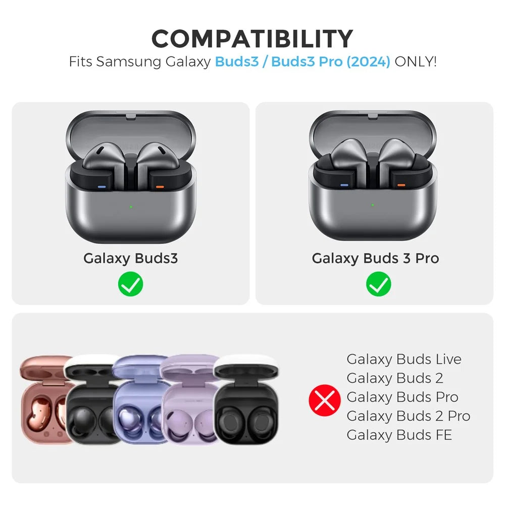 AHASTYLE WG171 For Samsung Galaxy Buds3 / Buds3 Pro Case TPU Anti Drop Protective Earphone Cover with Carabiner - Black - 6