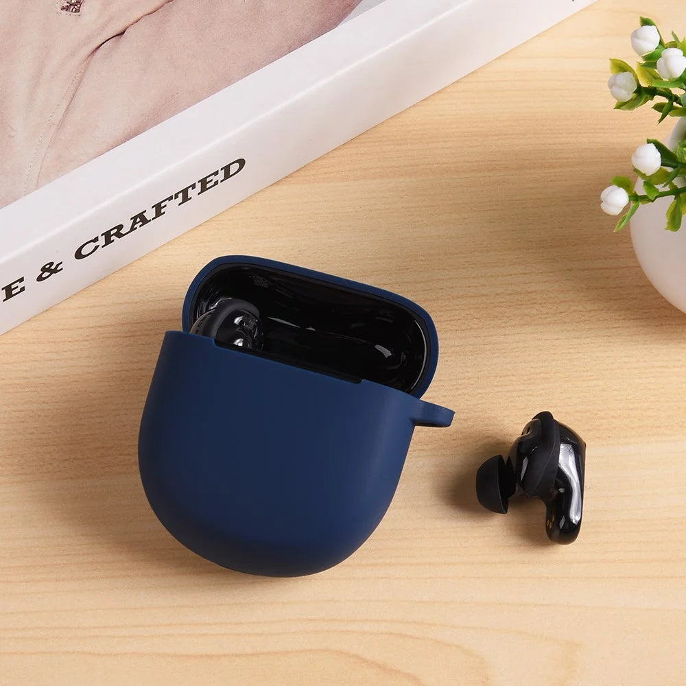 For Bose QuietComfort 2  /  Ultra Silicone Case Wireless Earphone Anti-Scratch Protective Cover with Carabiner - Blue - 5