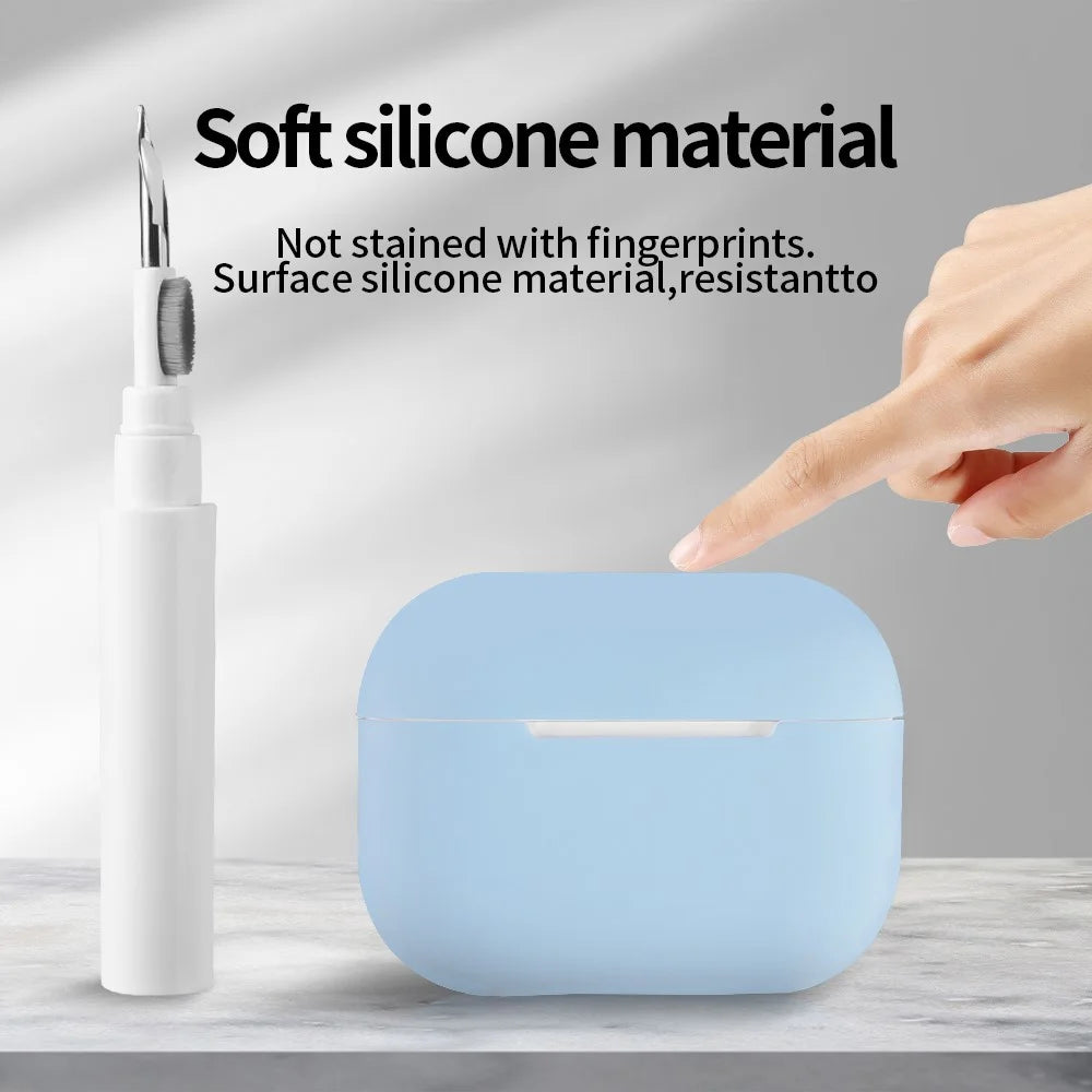 For AirPods Pro 2 Silicone Earbuds Case Soft Protective Cover No Hook with Cleaning Pen - Blue - 2