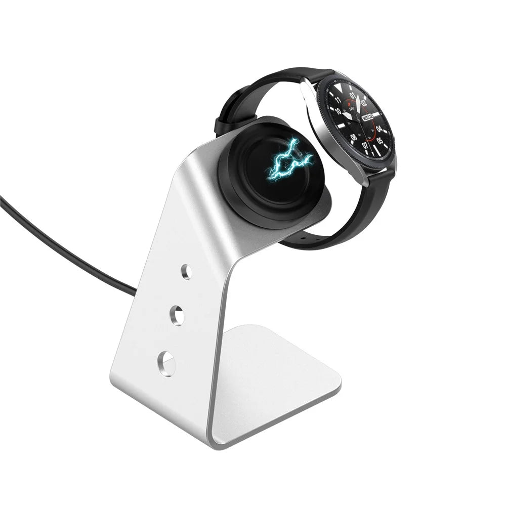 Universal Aluminum Alloy Charger Desktop Charging Stand Holder for Samsung Galaxy Watch4 Classic 46mm/42mm/Galaxy Watch4 40mm/44mm - Silver - 6