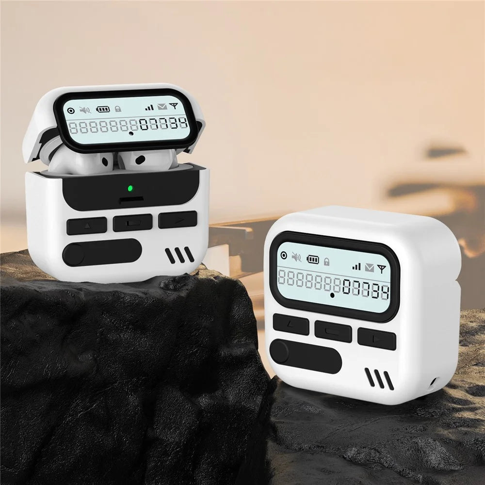 For AirPods Pro 2  /  AirPods Pro Case Retro Design TPU + PC Wireless Earbuds Protective Cover with Lanyard - White - 2