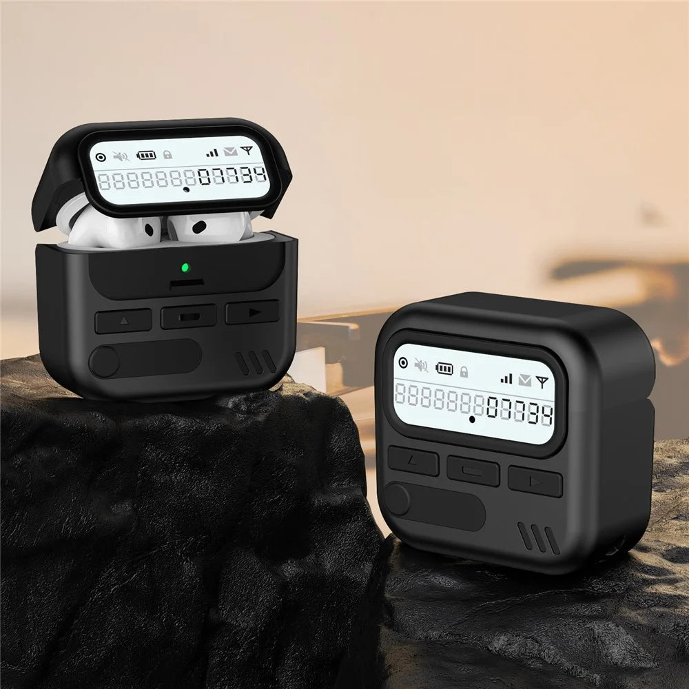 For AirPods 4 Case Retro Design TPU + PC Wireless Earbuds Protective Cover with Lanyard - Black - 2