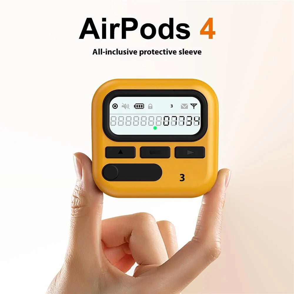 For AirPods 4 Case Retro Design TPU + PC Wireless Earbuds Protective Cover with Lanyard - Black - 7