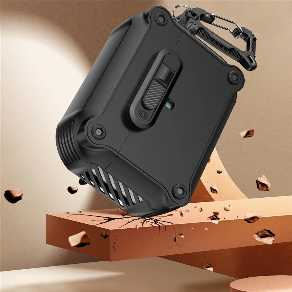For AirPods Pro 2 Case TPU + PC Earphone Cover with Front Lock Carabiner Clip - Black - 6
