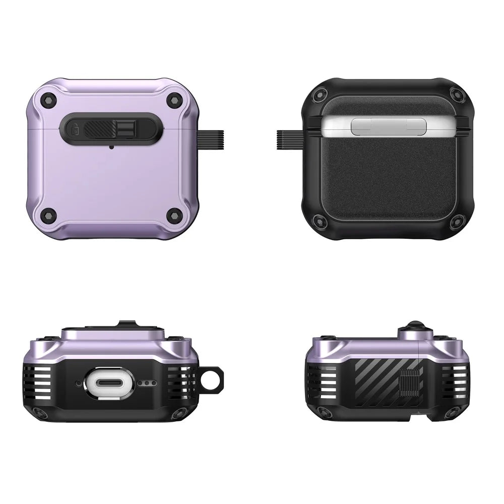 For AirPods 4 with ANC Case TPU + PC Earphone Cover with Front Lock Carabiner Clip - Purple - 2