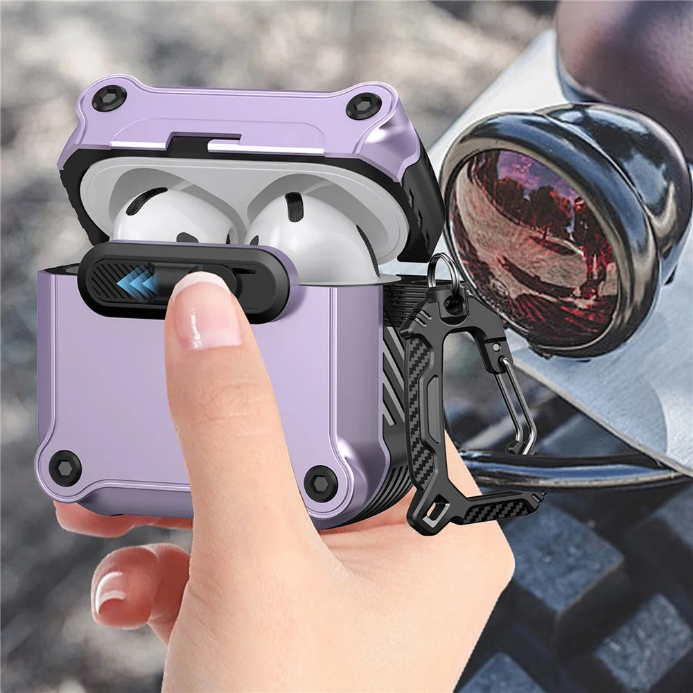 For AirPods 4 with ANC Case TPU + PC Earphone Cover with Front Lock Carabiner Clip - Purple - 3