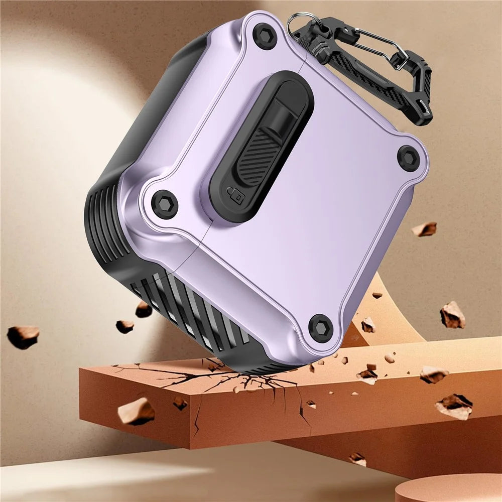 For AirPods 4 with ANC Case TPU + PC Earphone Cover with Front Lock Carabiner Clip - Purple - 6