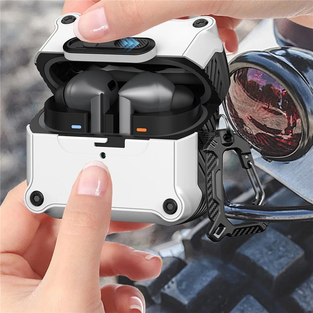 For Samsung Galaxy Buds3 Pro  /  Buds3 Case TPU + PC Earphone Cover with Front Lock Carabiner Clip - White - 3