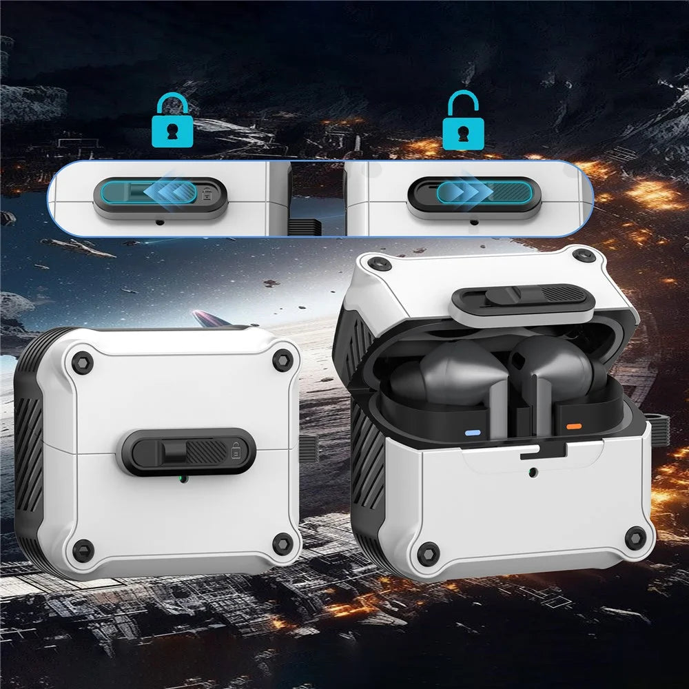 For Samsung Galaxy Buds3 Pro  /  Buds3 Case TPU + PC Earphone Cover with Front Lock Carabiner Clip - White - 5