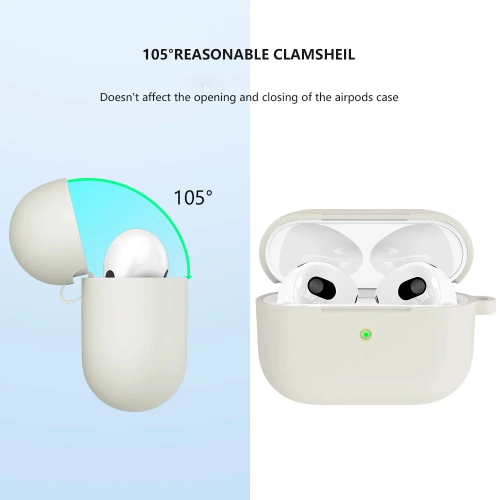 For Apple AirPods 3 Silicone Protective Earphone Case Cover with Carabiner  - Beige - 2