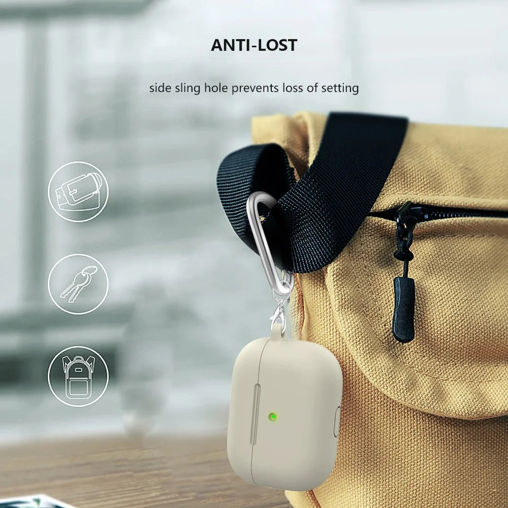 For Apple AirPods 3 Silicone Protective Earphone Case Cover with Carabiner  - Beige - 6