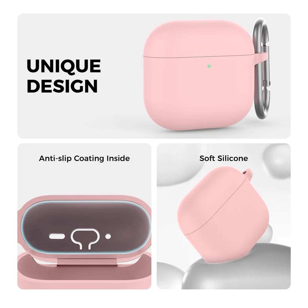 AHASTYLE WG163 For AirPods 4 Silicone Case Earphone Cover with Cleaning Pen Kit and Carabiner - Pink - 5