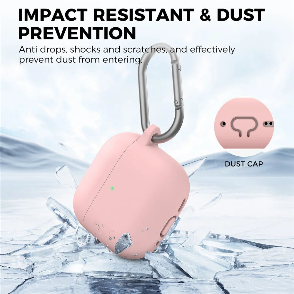 AHASTYLE WG163 For AirPods 4 Silicone Case Earphone Cover with Cleaning Pen Kit and Carabiner - Pink - 7