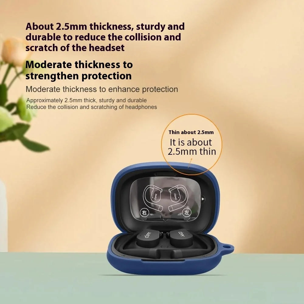For Cleer ARC 5 Protective Case Bluetooth-Compatible Earbuds Silicone Cover with Hook - Dark Blue - 2