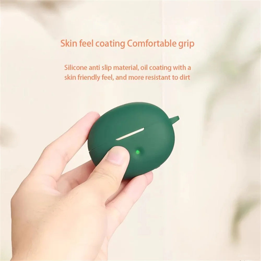 For QCY Crossky C50 Silicone Case Wireless Earphones Protective Cover with Anti-Lost Buckle - Blackish Green - 5