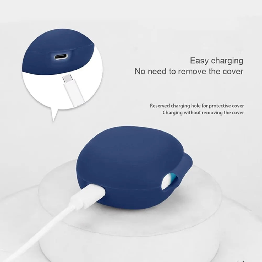 For QCY AilyBuds E20 Silicone Case Wireless Earphones Protective Cover with Anti-Lost Buckle - Dark Blue - 5