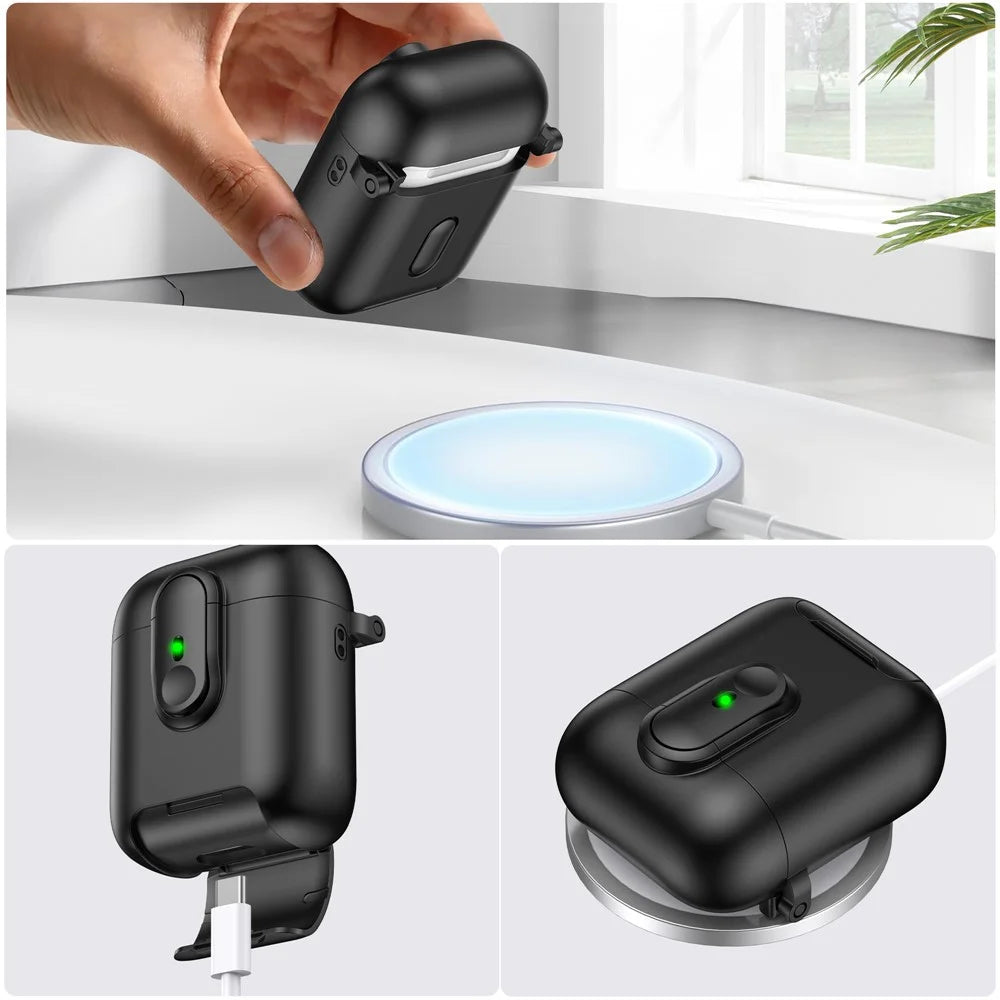 Switch Lock Case for Apple AirPods with Wireless Charging Case (2019)  /  AirPods with Charging Case (2019)  /  (2016), with Lanyard - Black - 5