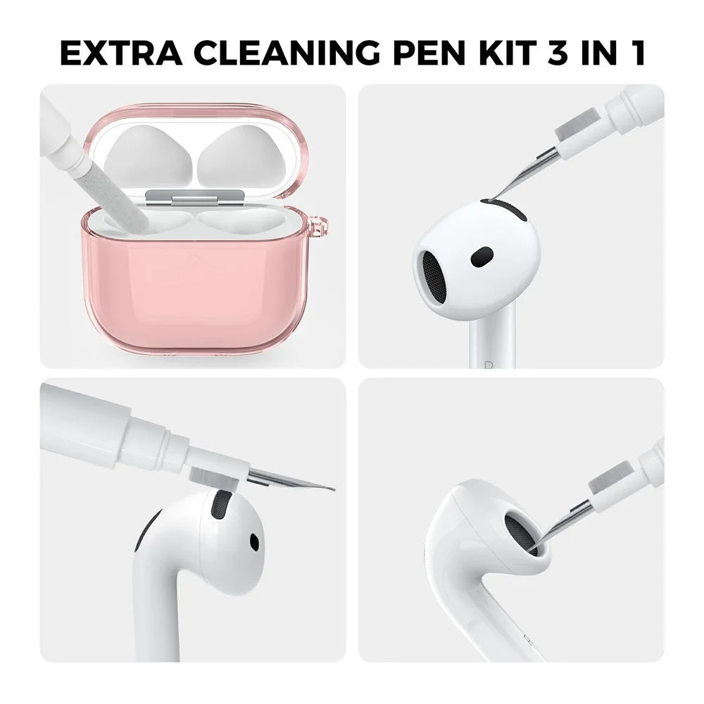 AHASTYLE WG164 For AirPods 4 Case Split Design TPU Earphone Cover with Cleaning Pen Kit and Carabiner - Pink - 4