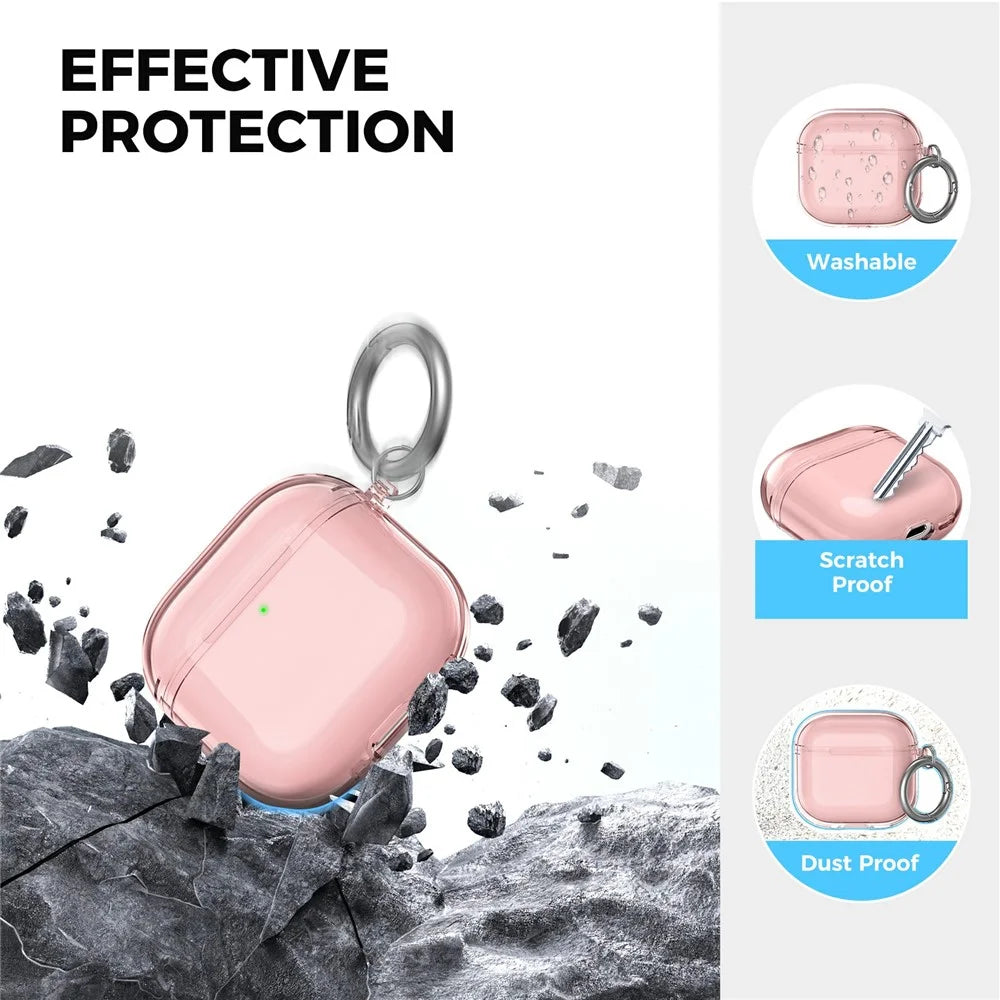 AHASTYLE WG164 For AirPods 4 Case Split Design TPU Earphone Cover with Cleaning Pen Kit and Carabiner - Pink - 7