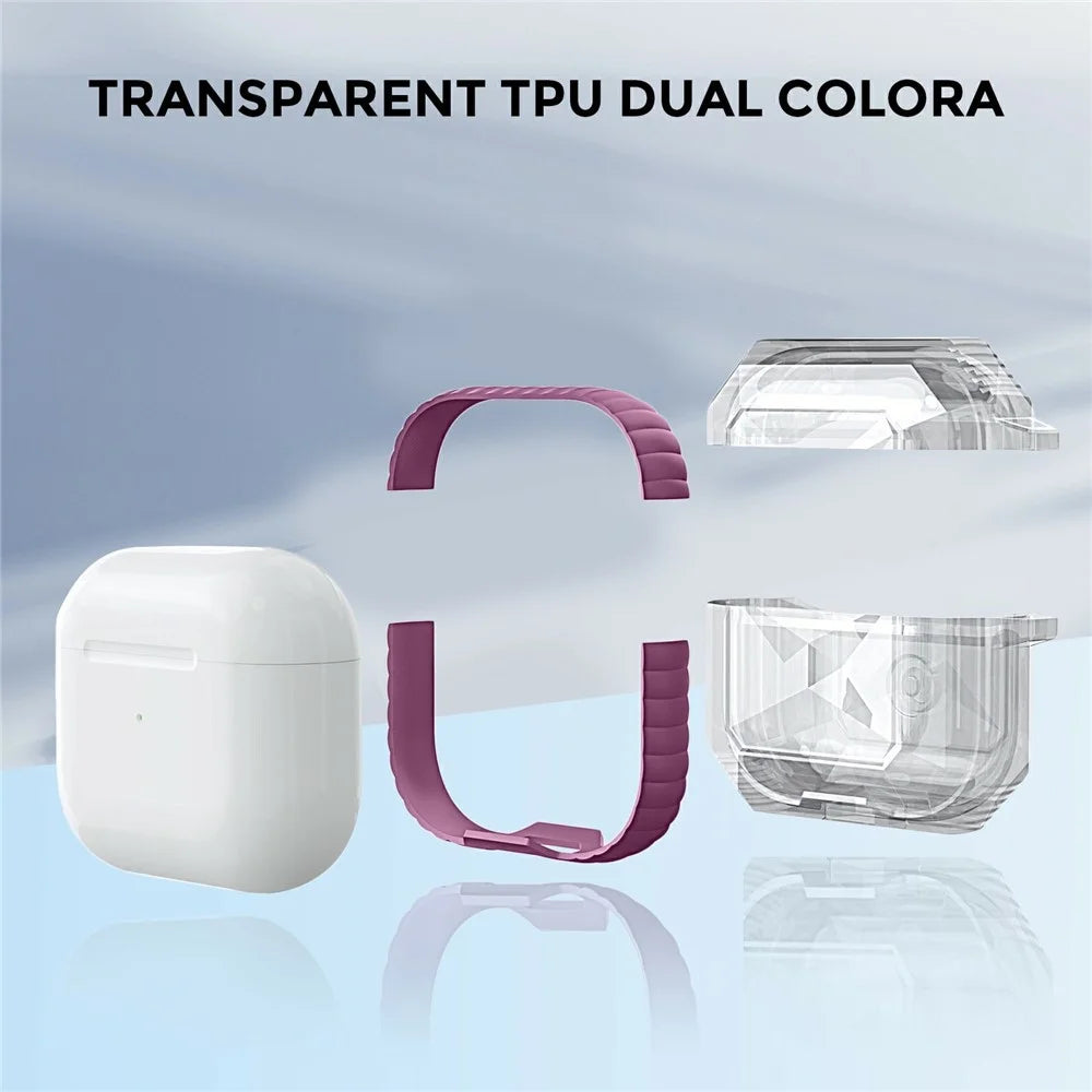 AHASTYLE WG165 For AirPods 4 Case Dual Color TPU Earphone Cover with Carabiner - White - 6