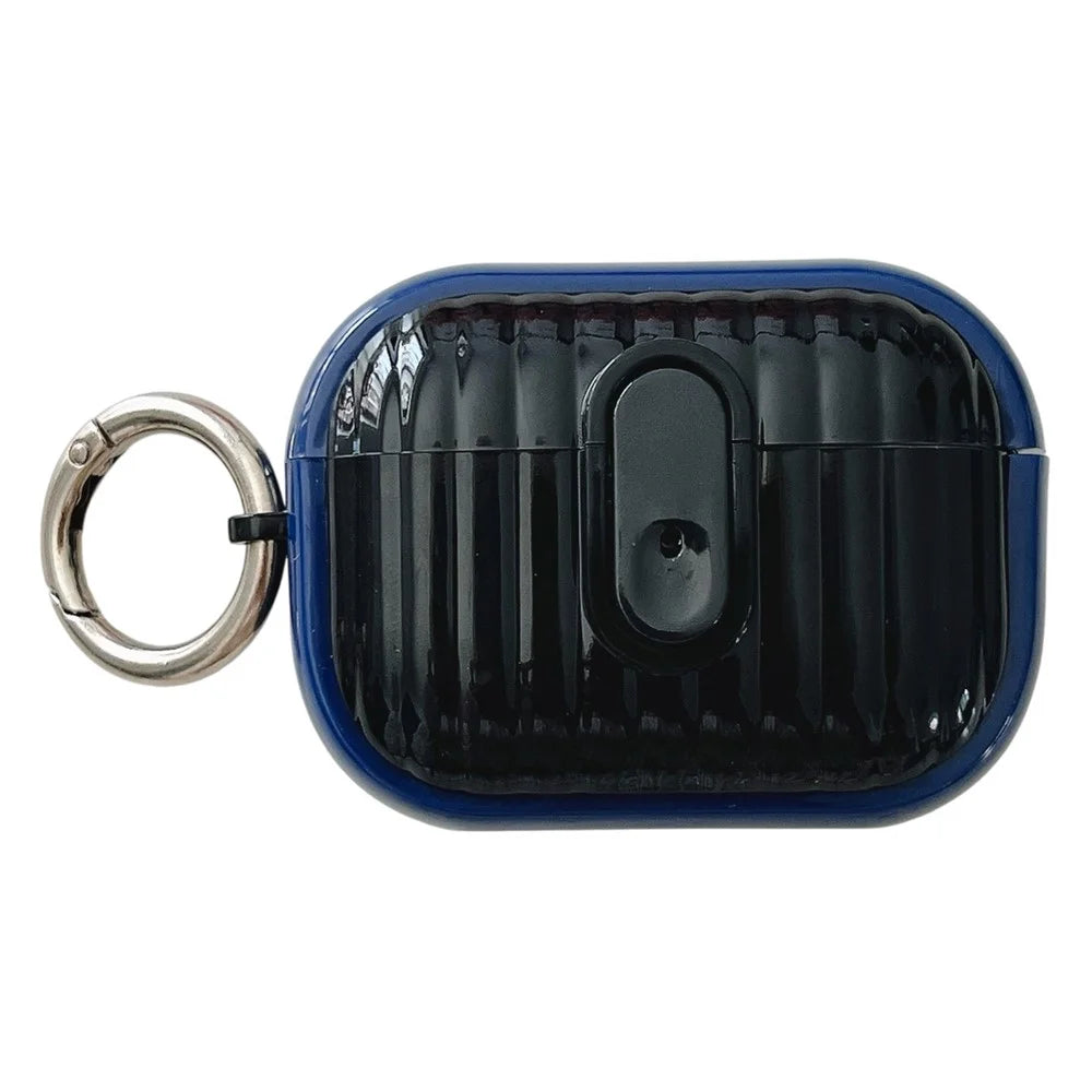 For Apple AirPods Pro Shell Texture Lock Buckle Protective Case PC TPU Earphone Cover - Blue + Bright Black - 1