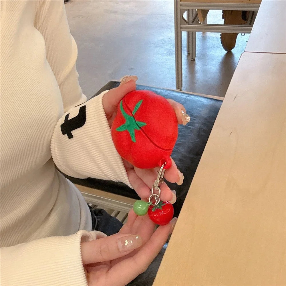 For Apple AirPods 4 Cute Tomato Shape Silicone Protective Case with Pendant Dust Proof Earphone Cover - 6