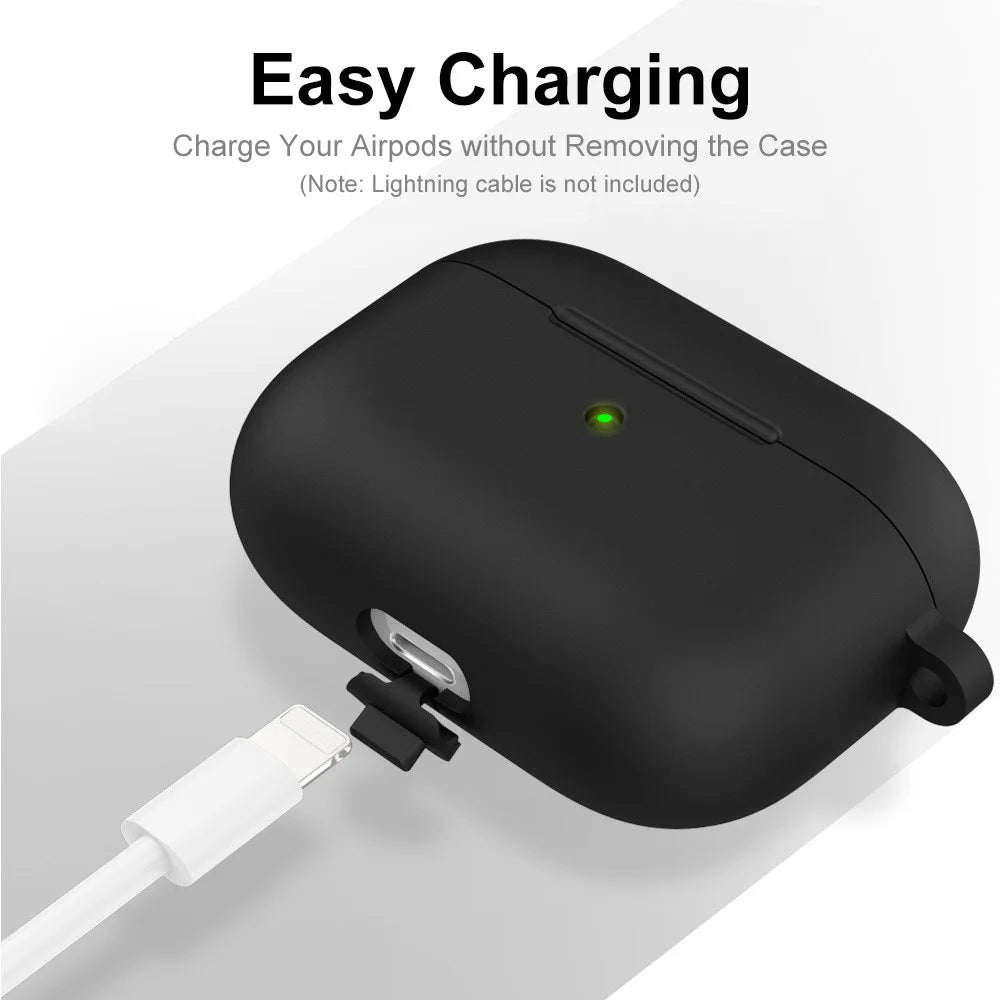ENKAY HAT PRINCE Thick Silicone Shockproof Cover Wireless Bluetooth-compatible Earphone Protector with Carabiner for Apple AirPods Pro - Black - 4