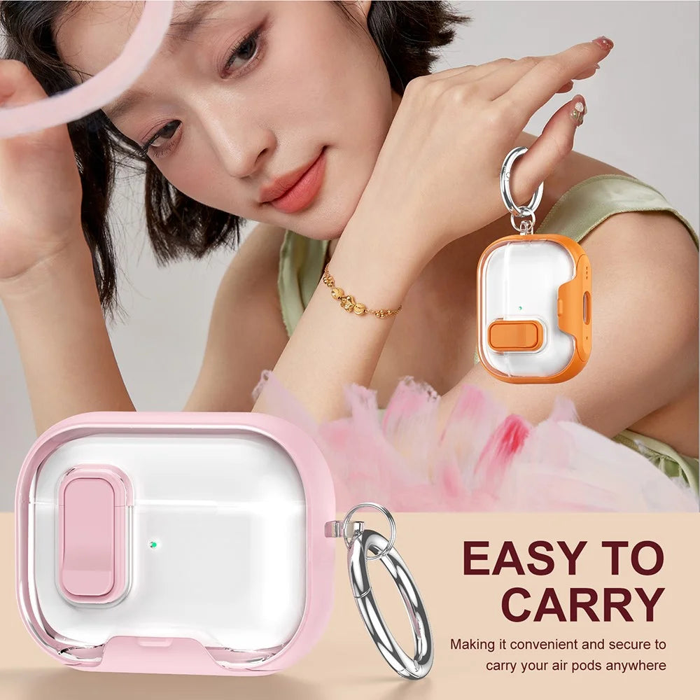 For Apple AirPods Pro Case TPU PC Earbuds Protective Cover with Switch  /  Stand  /  Carrying Hook - Gold - 3
