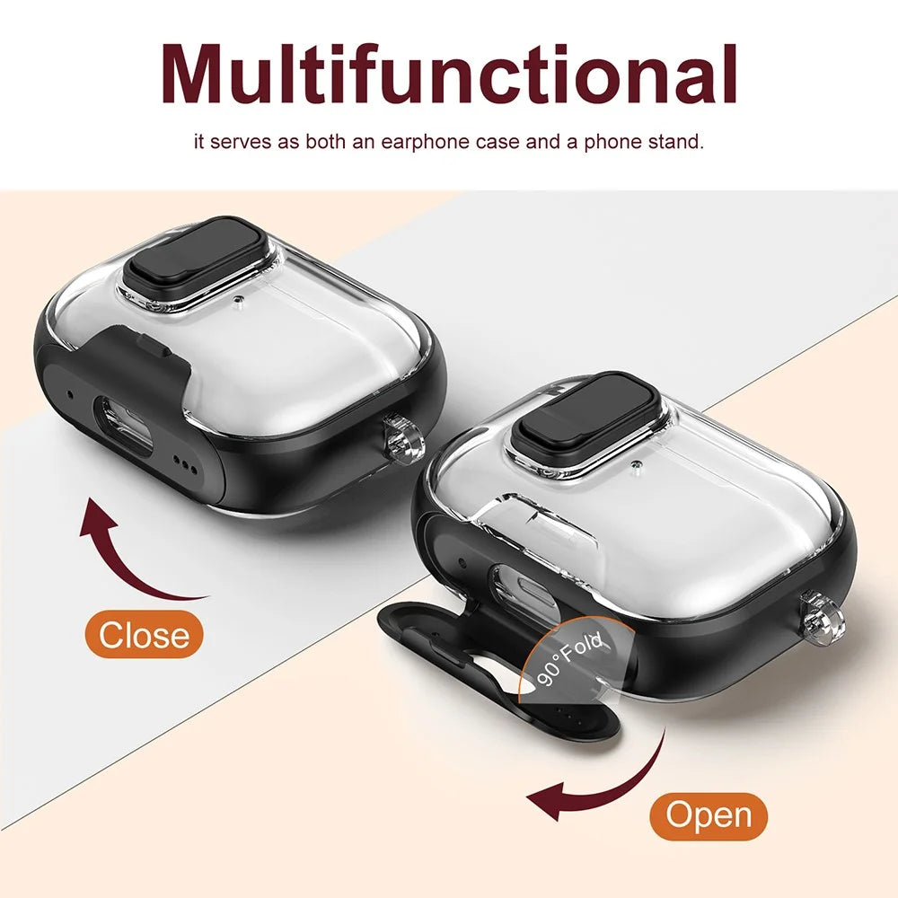 For AirPods Pro 2 Case TPU PC Earbuds Protective Cover with Switch  /  Stand  /  Carrying Hook - Gold - 7