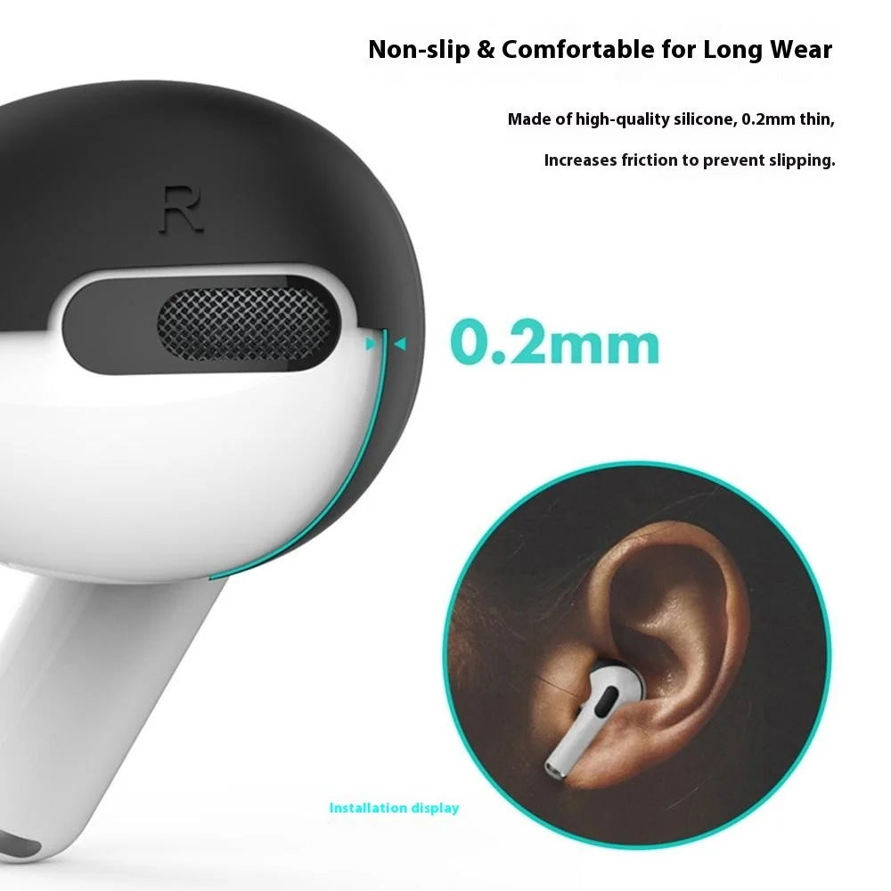 AHASTYLE PT76-4 3 Pairs Silicone Ear Tips for AirPods 4 Skin Cover Ultra Thin Anti Slip Cover - Black - 4