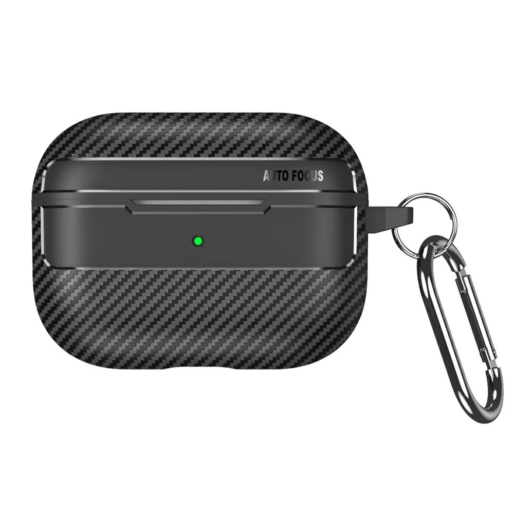 For AirPods Pro 3 Case Carbon Fiber Texture TPU Earbuds Protective Cover with Hook - Black - 2
