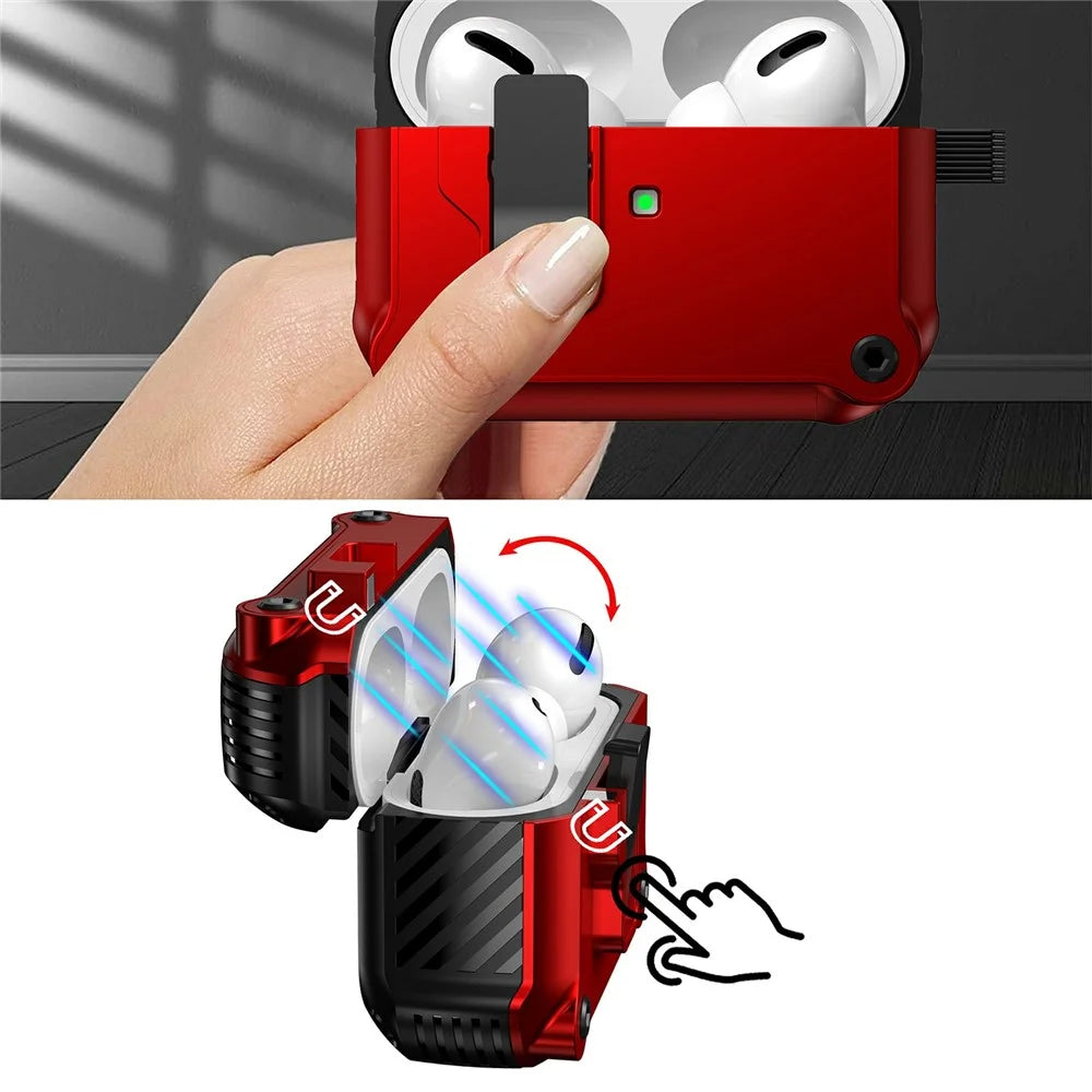 For AirPods Pro 3 Case TPU + PC Earbuds Protective Cover with Carabiner - Red - 2