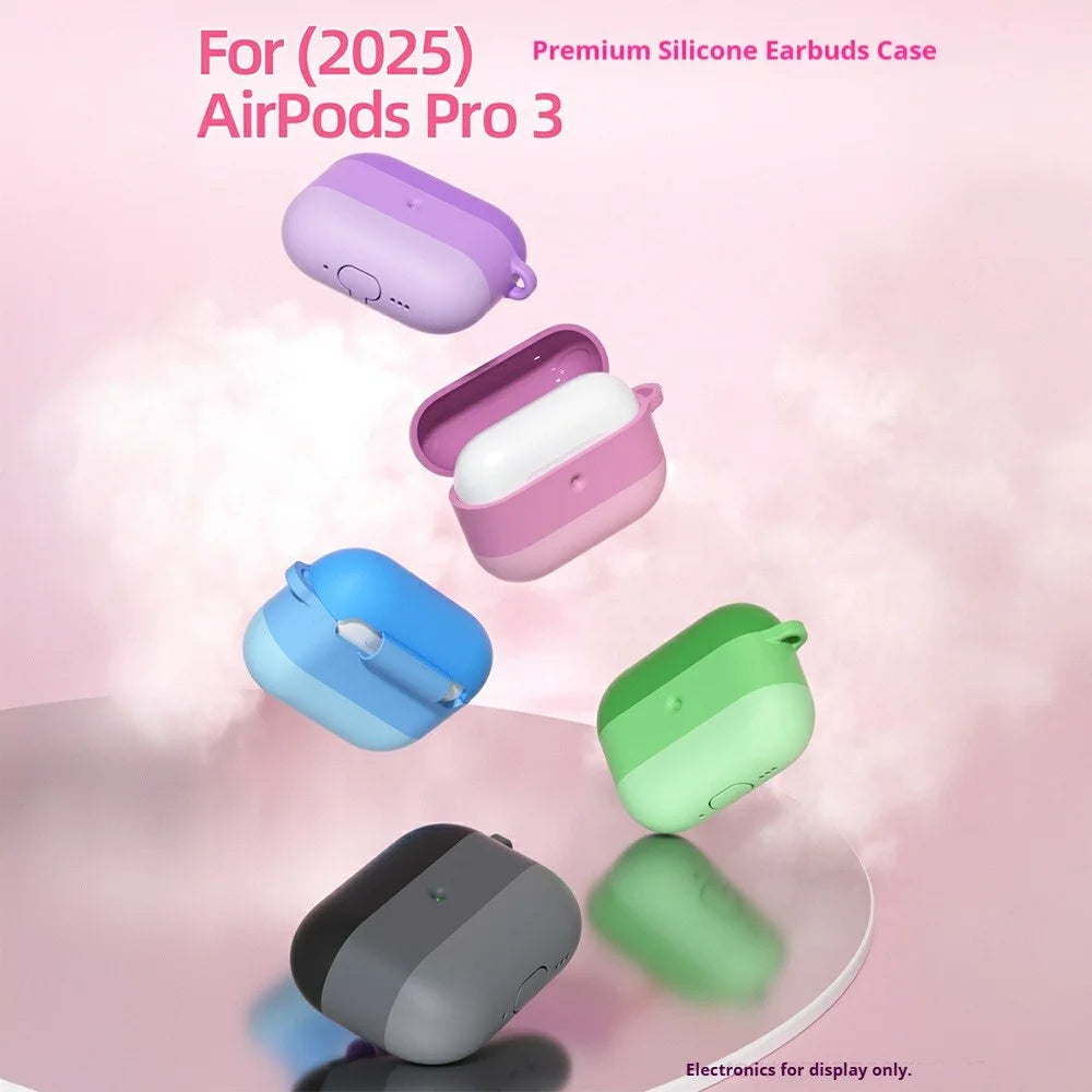 For AirPods Pro 3 Case Gradient Tri-Color Silicone 2.3mm Thick Earphones Cover with Carabiner - Pink - 4
