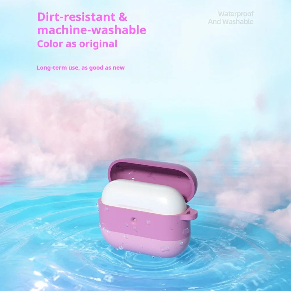 For AirPods Pro 3 Case Gradient Tri-Color Silicone 2.3mm Thick Earphones Cover with Carabiner - Pink - 7