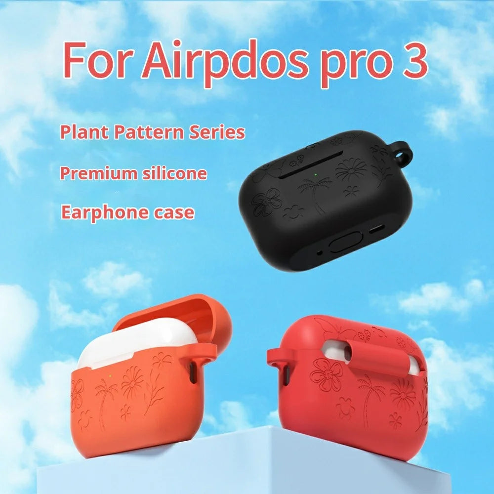 For AirPods Pro 3 Case Butterfly Pattern 2.0mm Thick Silicone Earphones Cover with Carabiner - Pink - 3