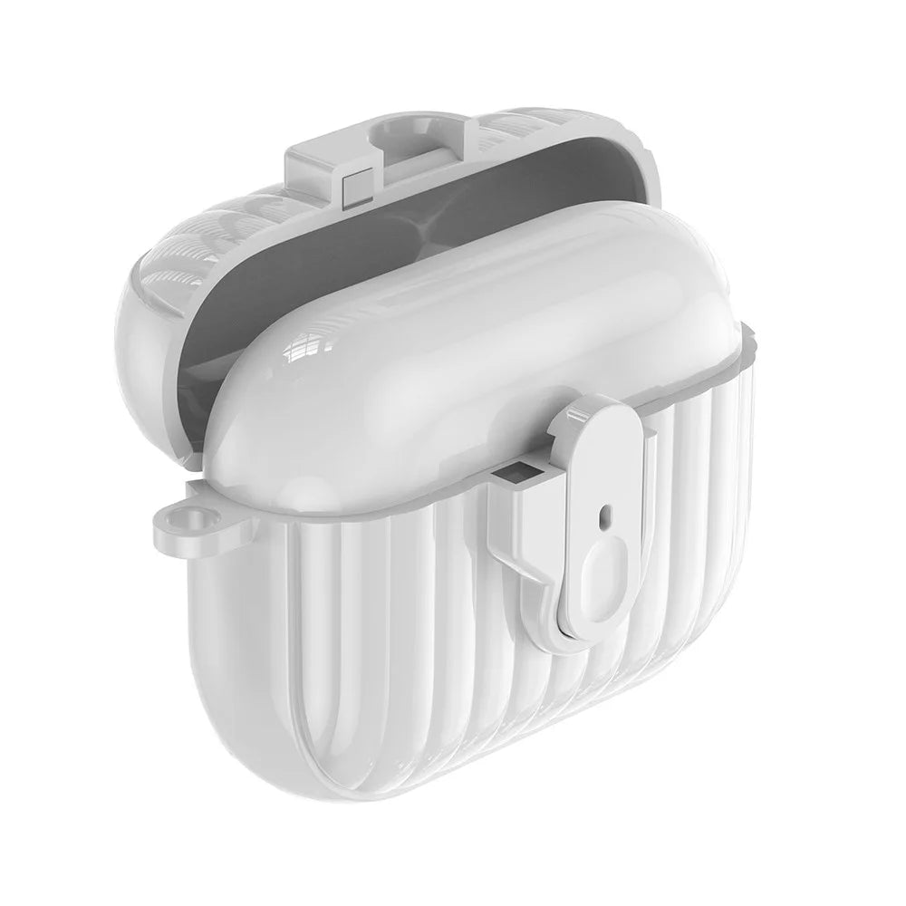For AirPods Pro 3 Shell Texture Lock Buckle Protective Case PC + TPU Earphone Cover - White - 3