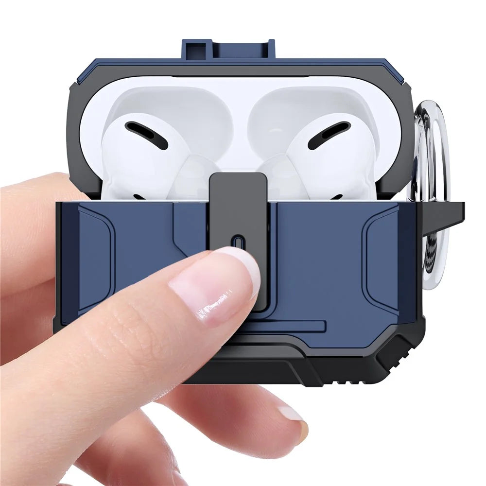For AirPods Pro 3 TPU + PC Drop Proof Cover One-Click Open Earphone Case with Hook - Blue - 2