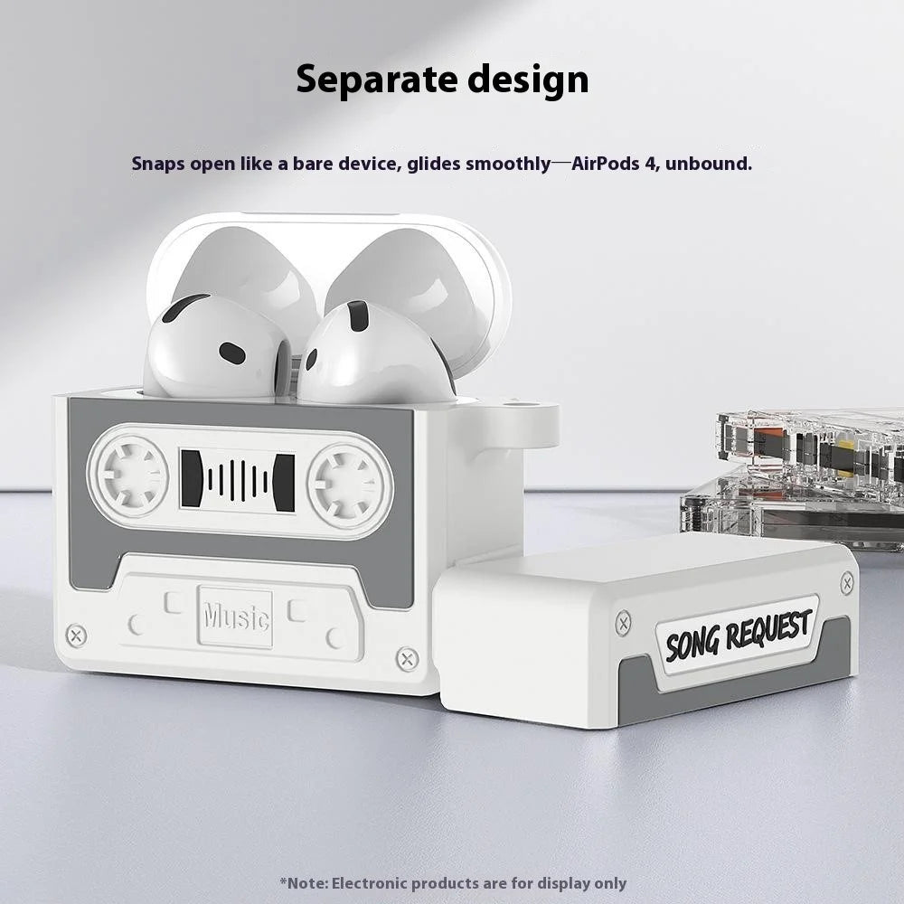 For AirPods Pro 3 Case Retro Cassette Tape Style Earphone Silicone Cover with Hand Strap - Light Grey - 7