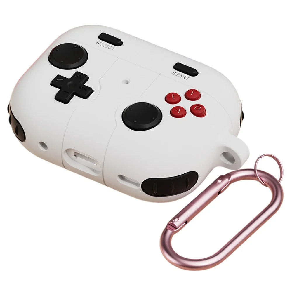 For AirPods Pro 3 Silicone Case Retro Game Console Style Earbuds Protective Cover with Carabiner - Grey - 1
