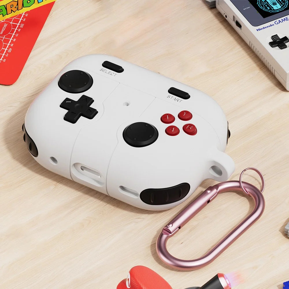 For AirPods Pro 3 Silicone Case Retro Game Console Style Earbuds Protective Cover with Carabiner - Grey - 2