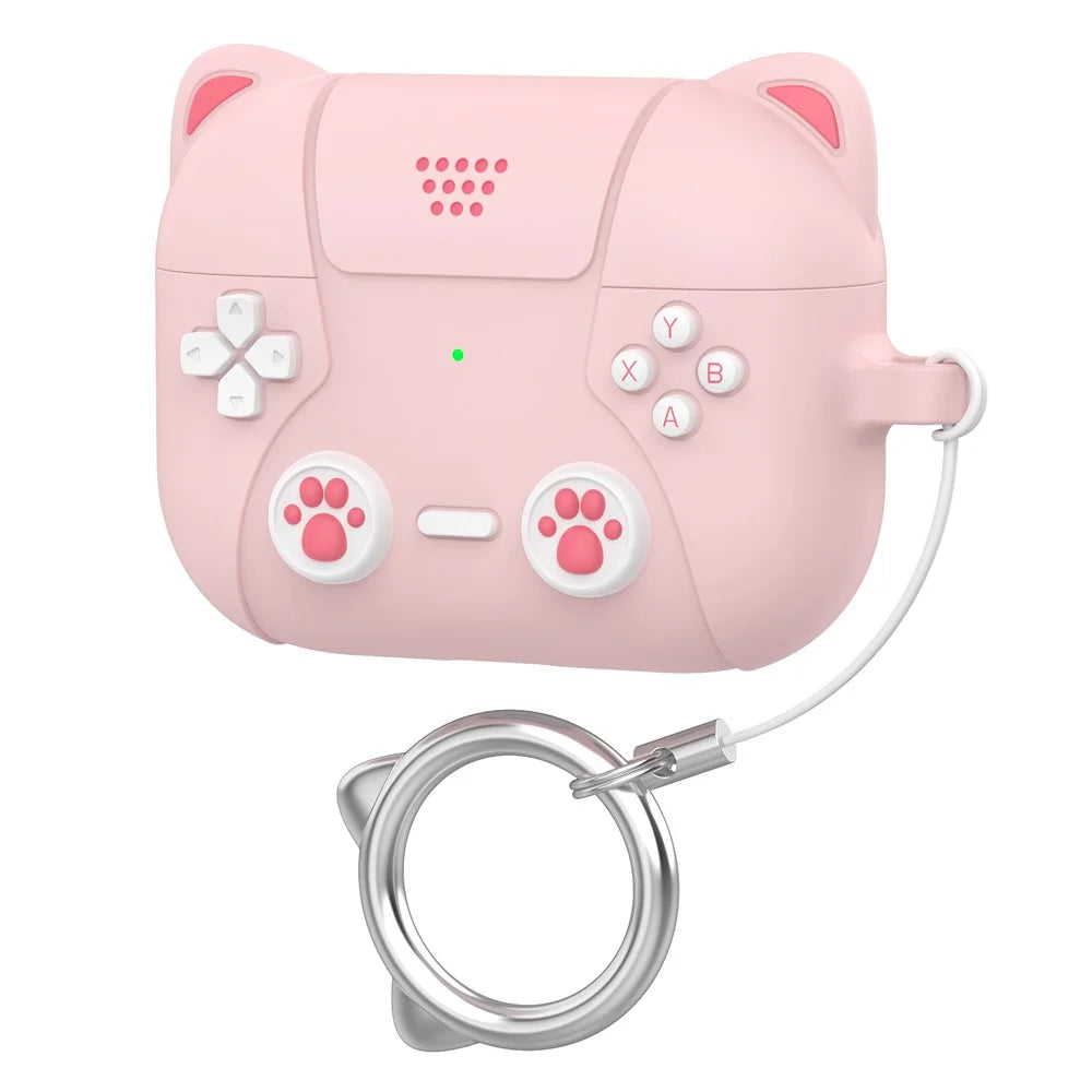 For AirPods Pro 3 Earphone Case Cute Cartoon Cat Paw Silicone Cover with Keychain - Light Pink - 1