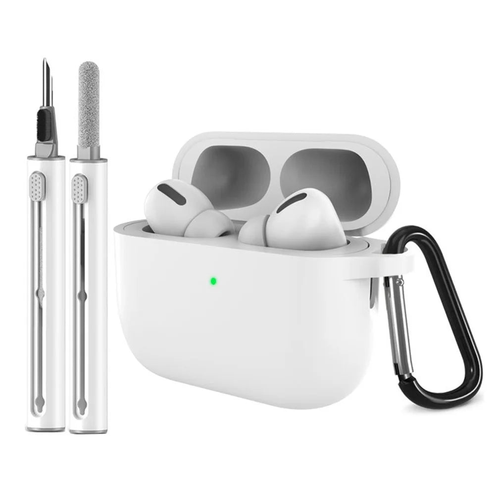 For AirPods Pro 3 Silicone Case Earphone Cover with Carabiner / Cleaning Pen - White - 1