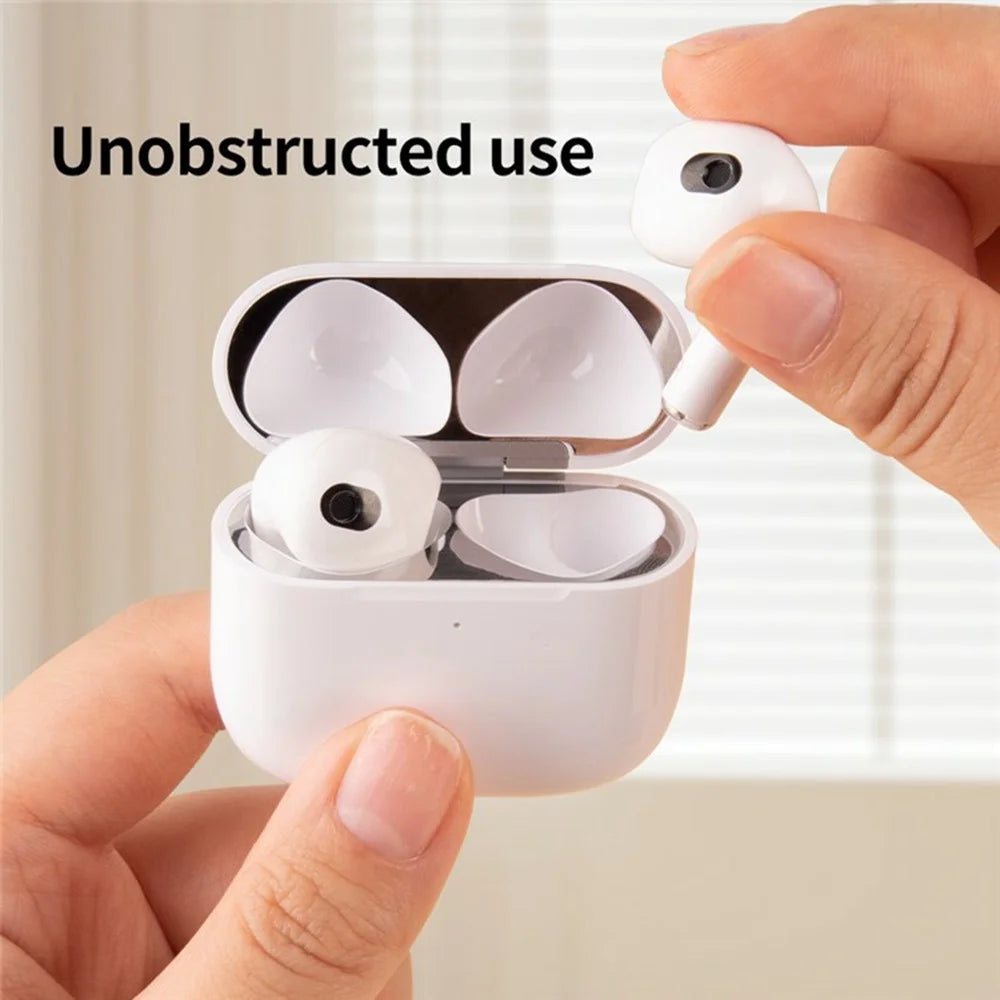 For AirPods Pro 3 Charging Case Bluetooth-Compatible Earbuds Metal Sticker Anti-Dust Protective Decals - Black - 4