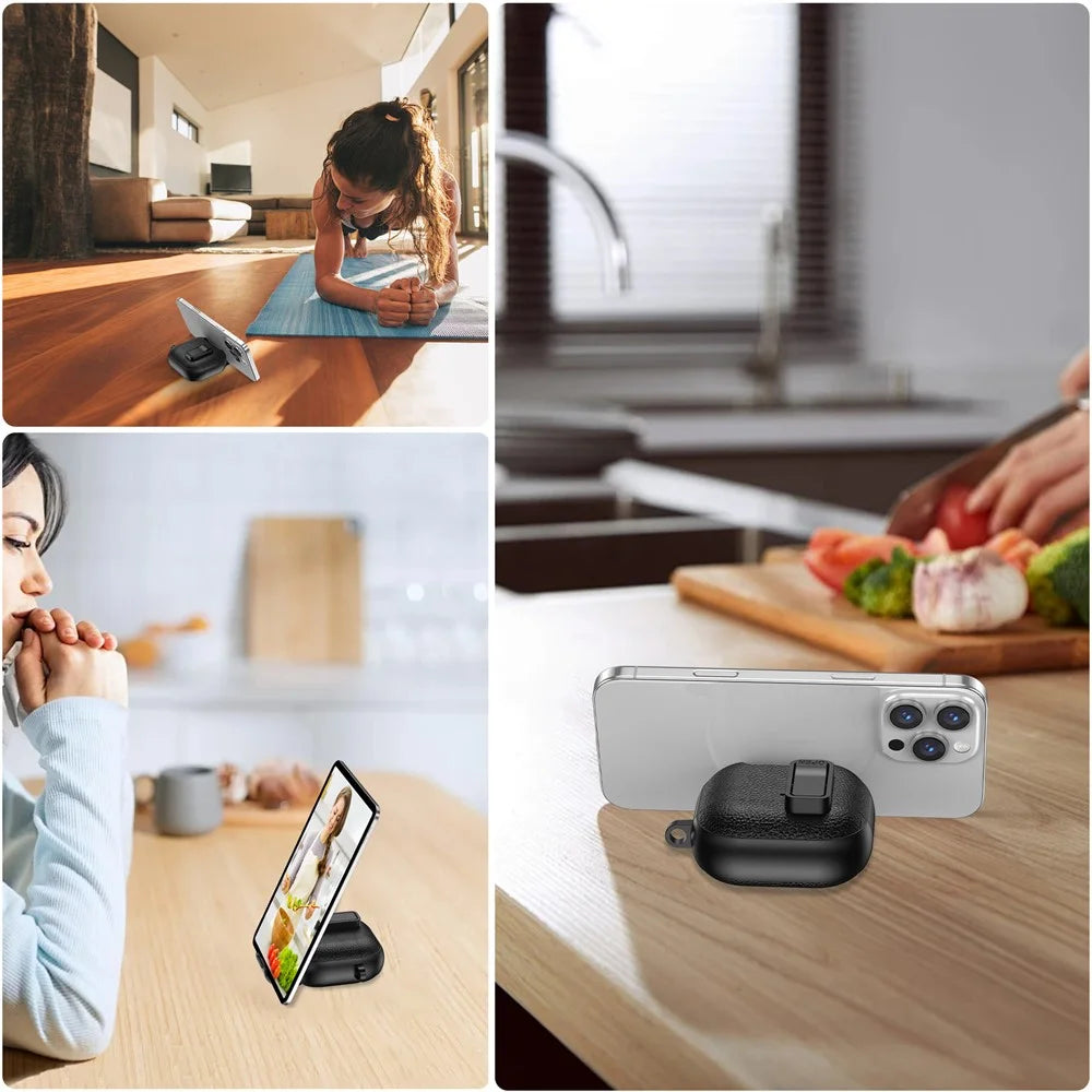 For AirPods Pro 3 Earphone Case with Phone Stand Automatic Lock PC PU Earphone Cover - All Black - 5