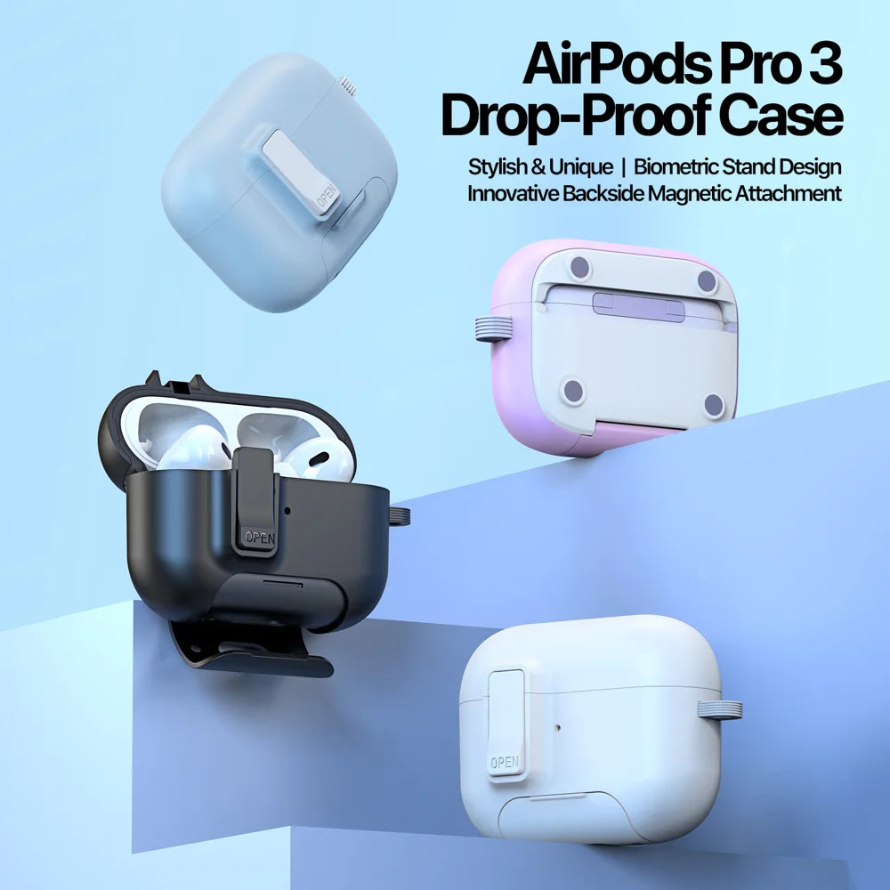 DUX DUCIS For AirPods Pro 3 Earphone Case  PECQ Series Multi-Angle Stand PC+TPU Cover with Hook - Black - 3