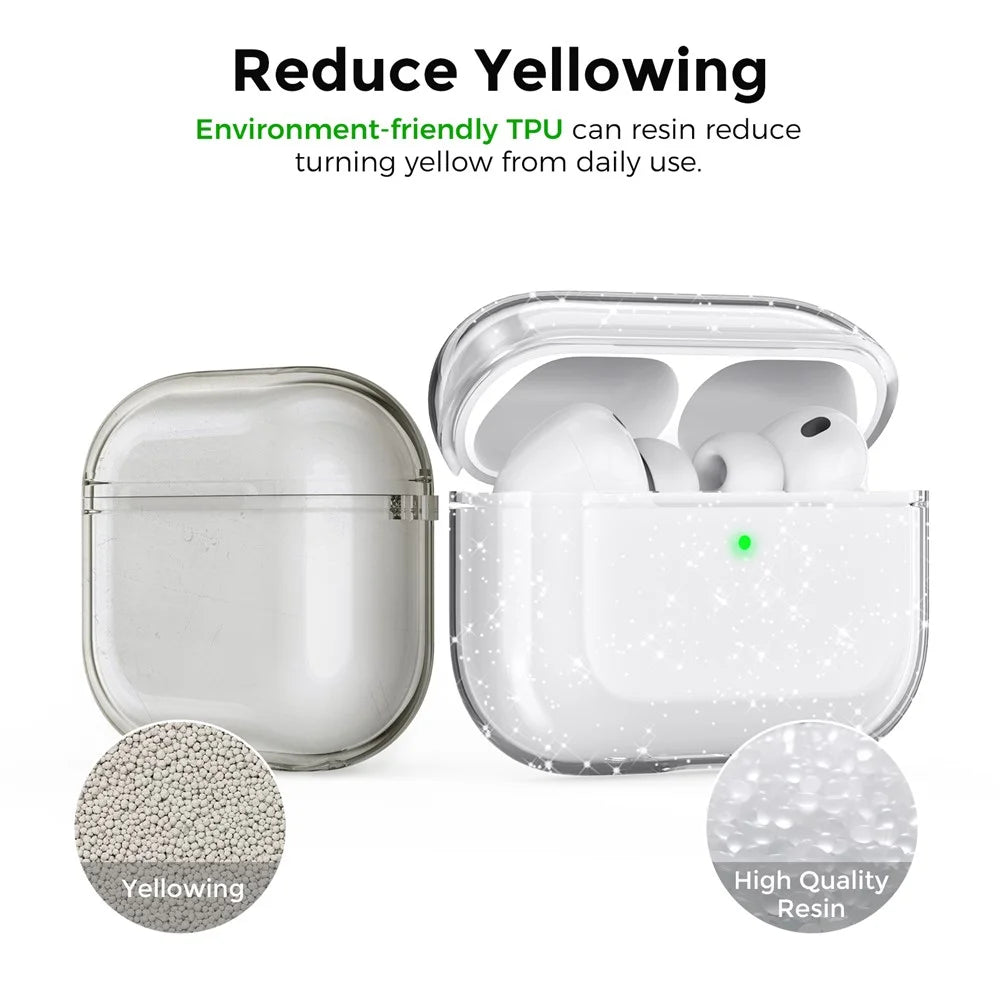 AHASTYLE WG182-G For AirPods Pro 3 Case Split Design Clear TPU Shockproof Protective Cover with Carabiner - Transparent Glitter - 3