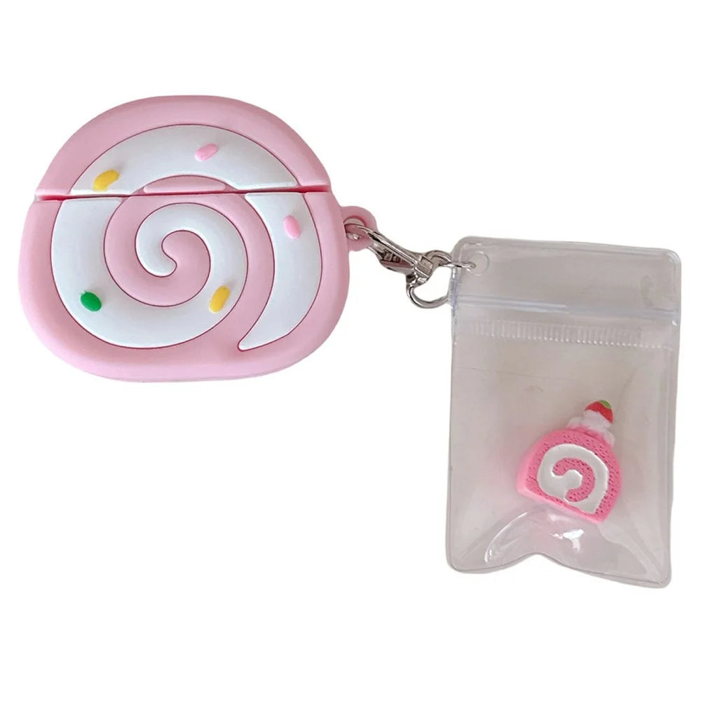 For Apple AirPods 3 Earphone Cover Pink Swiss Roll Shape PVC Protective Case with Pendant - 1